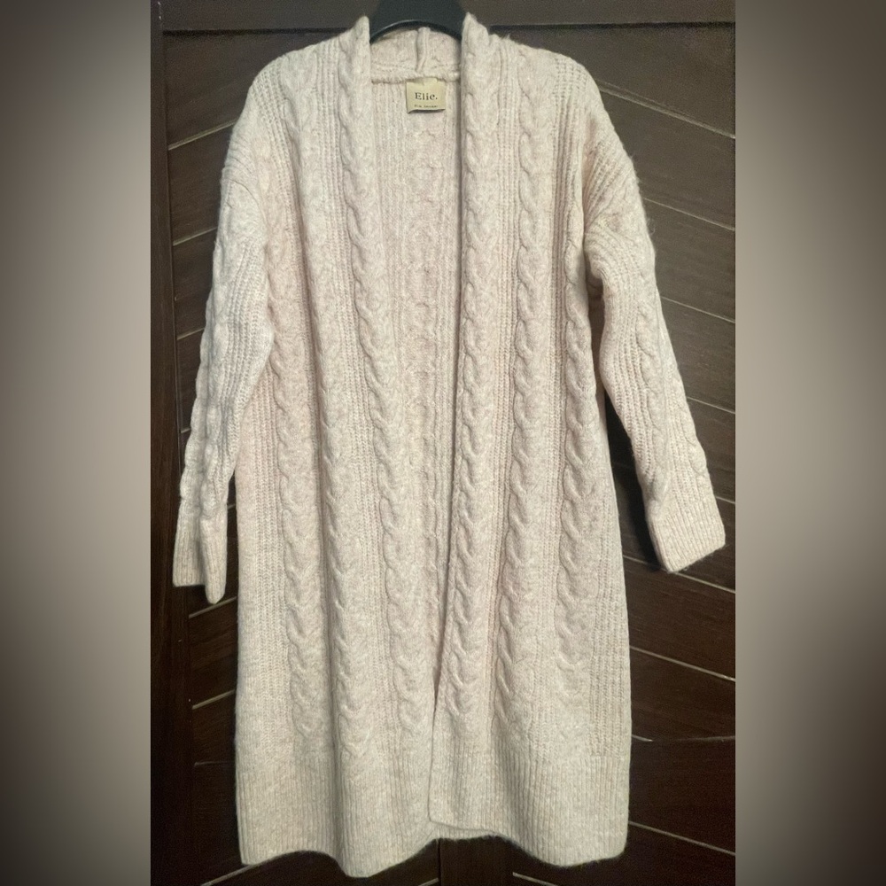 Elie. Elie Tahari long line open front cardigan cable detail confetti yarn small